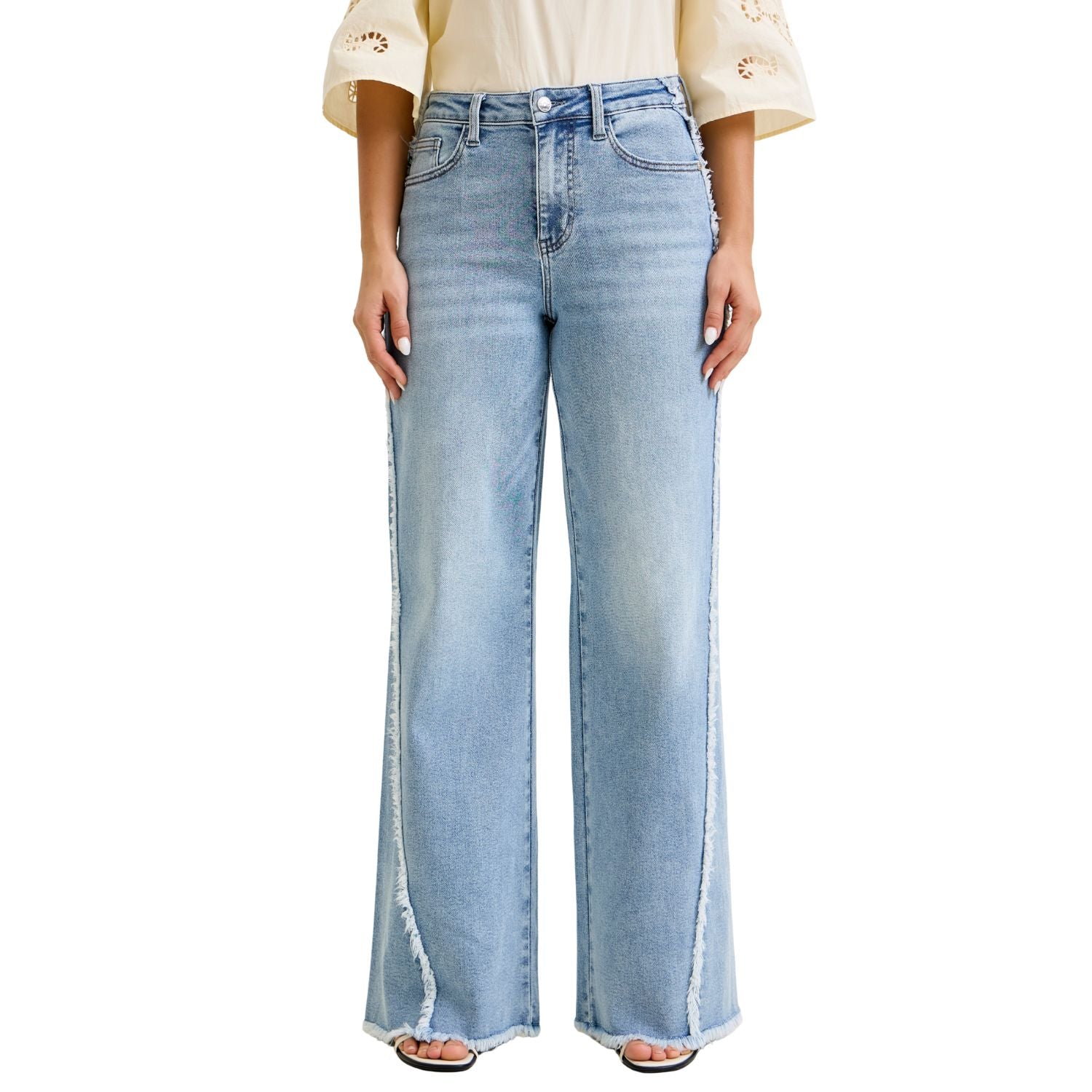 Judy Blue Womens High Waist Retro Wide With Raw Twisted Outseam- Light Wash