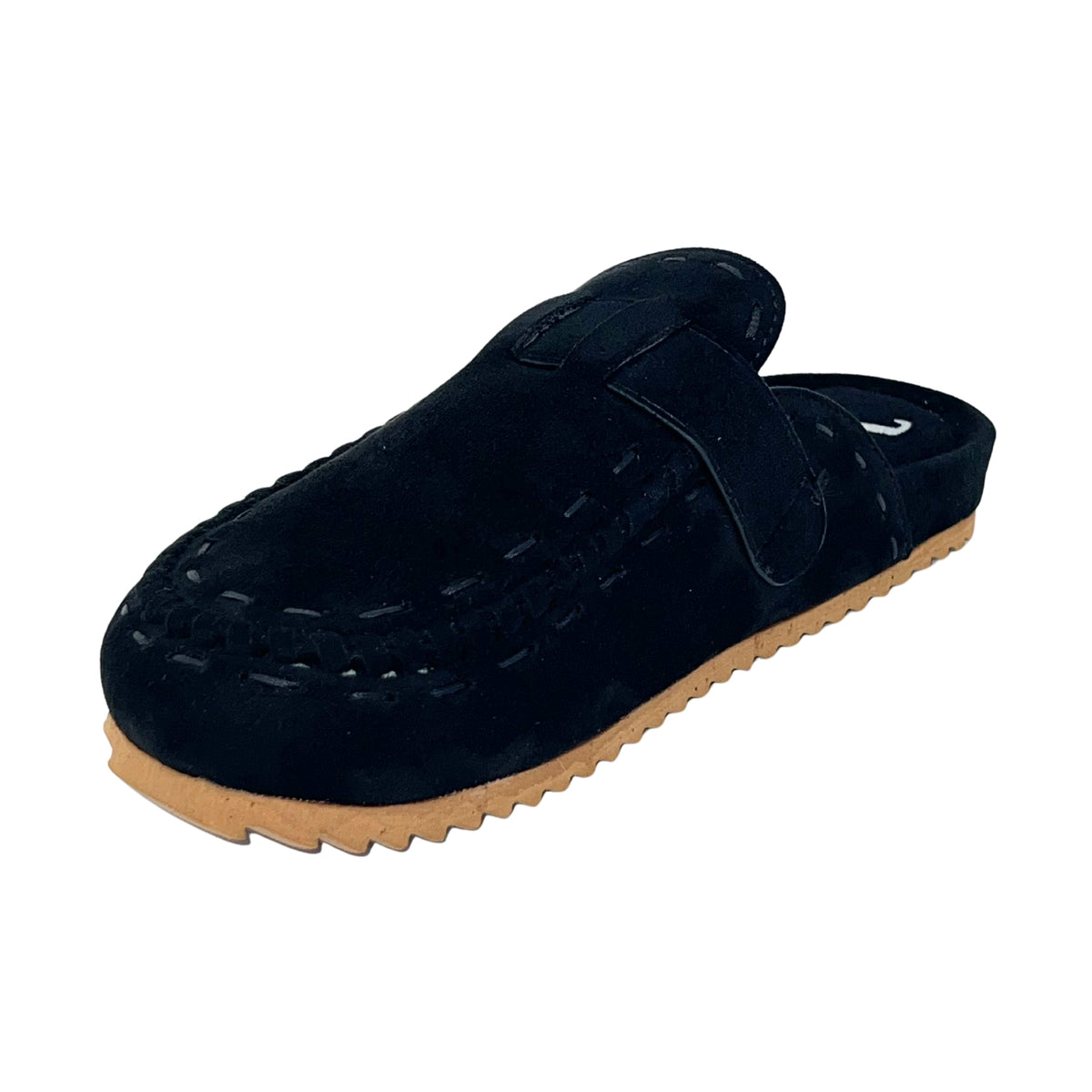 Very G Bella Women's Suede Mule Clog with Buckle Strap, Black