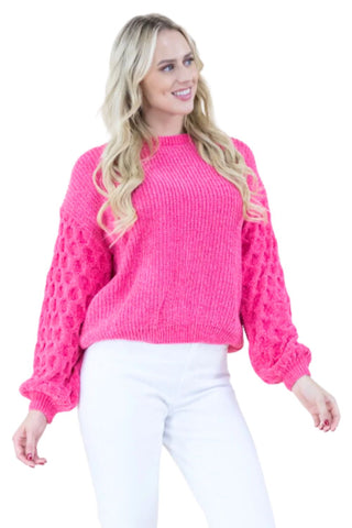 Womens Chenille Sweater With Braid Knitted Sleeves