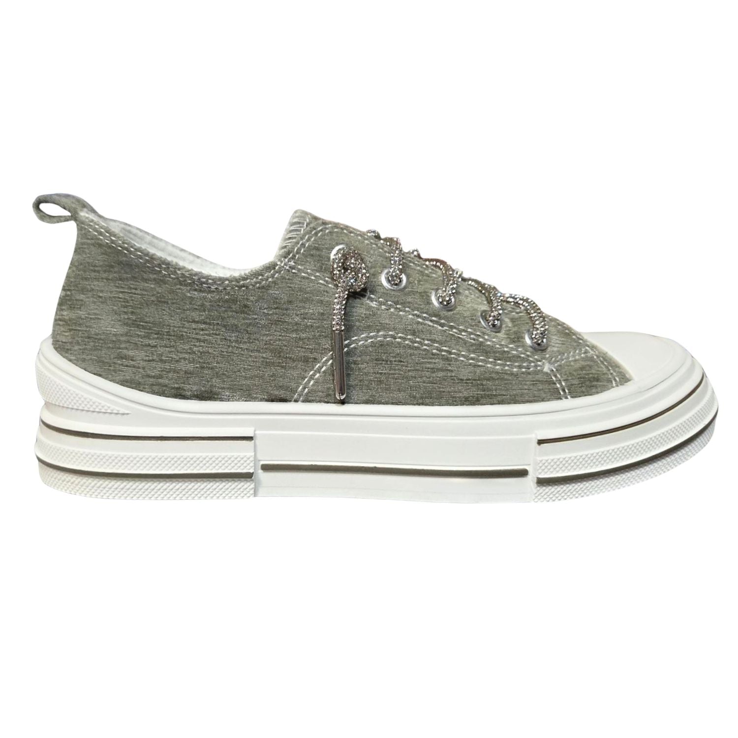 Very G Womens Aman Velvet Lace Up Canvas Sneaker, Sage