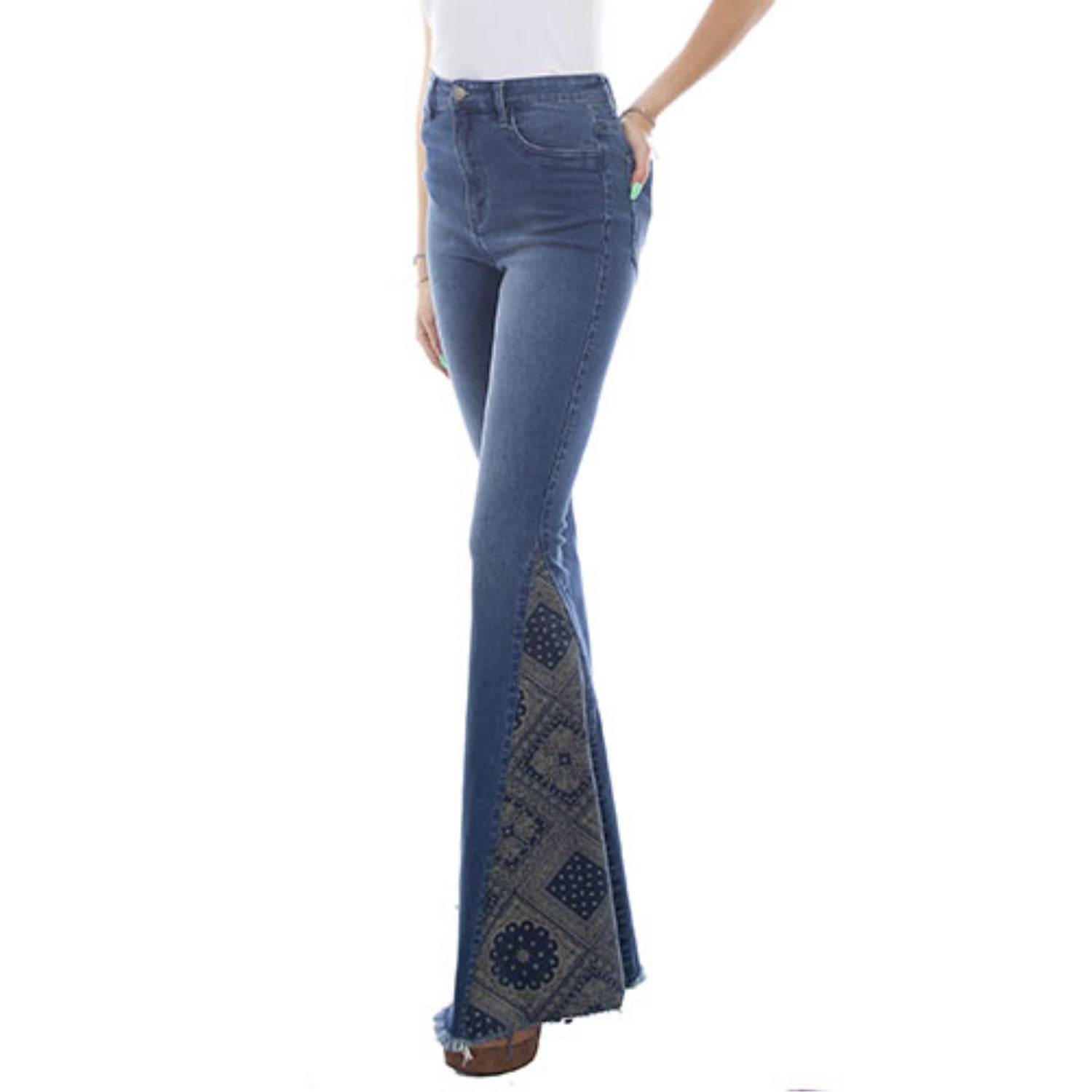 Scully Honey Creek Women's Bandana Print Inset Bell Bottom Pants, Indigo