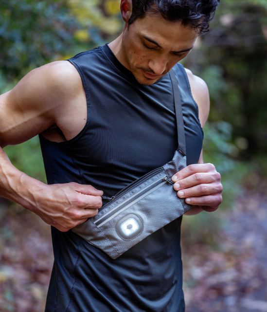 Night Scope Sling Bag with Reflective Zippers & Rechargeable LED Light