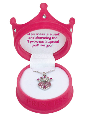 Sparkling Princess Pendant Necklace, Crown Gift Box and Interior Sentiment