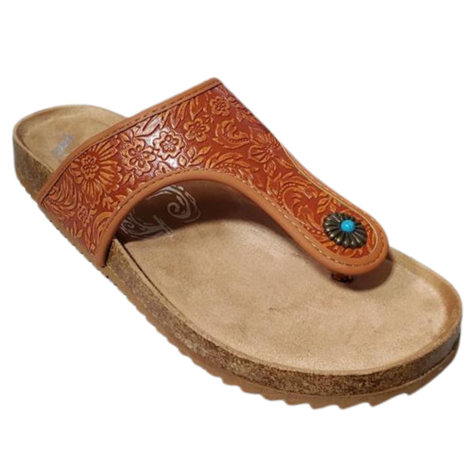 Very G Womens Danni 2 Floral Detail Fashion Slip On Flip Flop Sandal, Rust