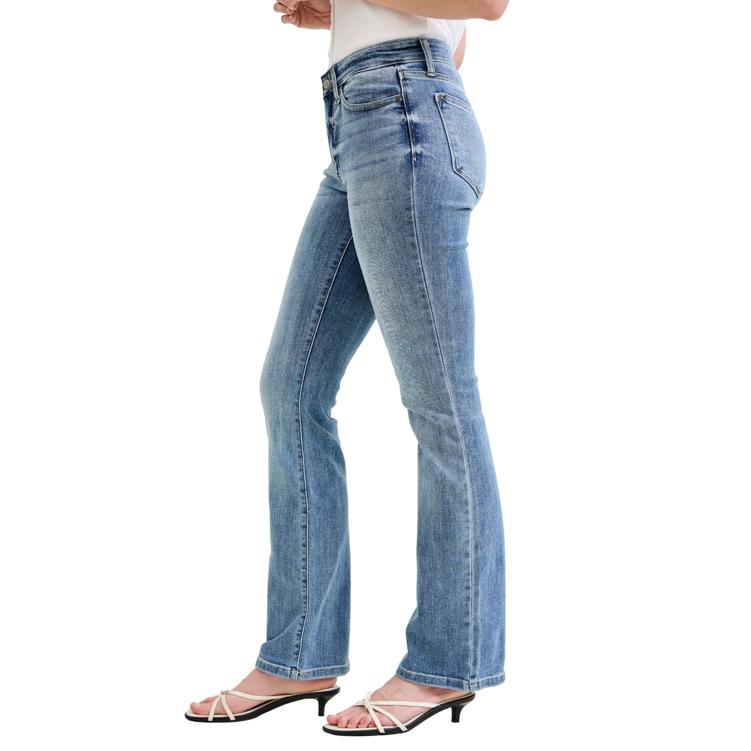 Judy Blue Womens Mid Rise Bootcut Soft Stretch Denim Jeans- Light Wash