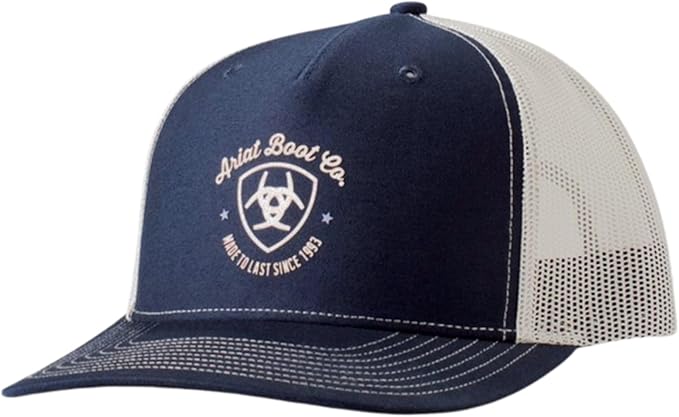 Ariat Mens Boot Co Logo Adjustable Snapback Trucker Cap Hat (Navy/Grey)