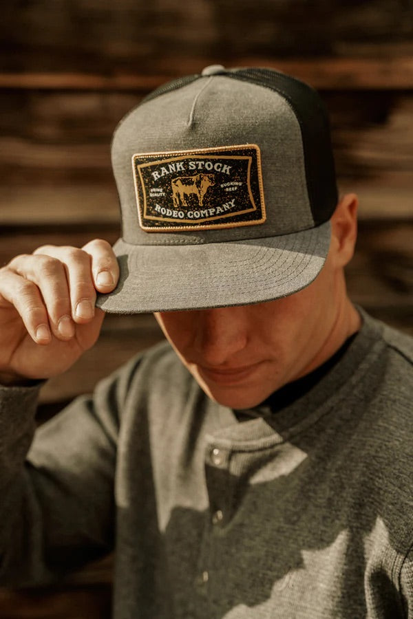 Hooey Mens Rank Stock Logo Adjustable Snapback Trucker Cap Hat- Charcoal/Black