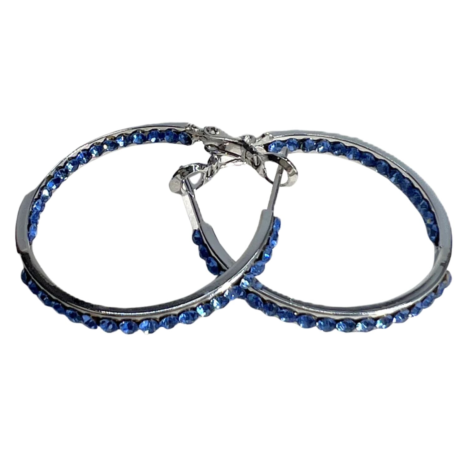 Jacqueline Kent Inside Out Chaparral Crystal Hoop Earrings (Silver/Blue, 40MM)