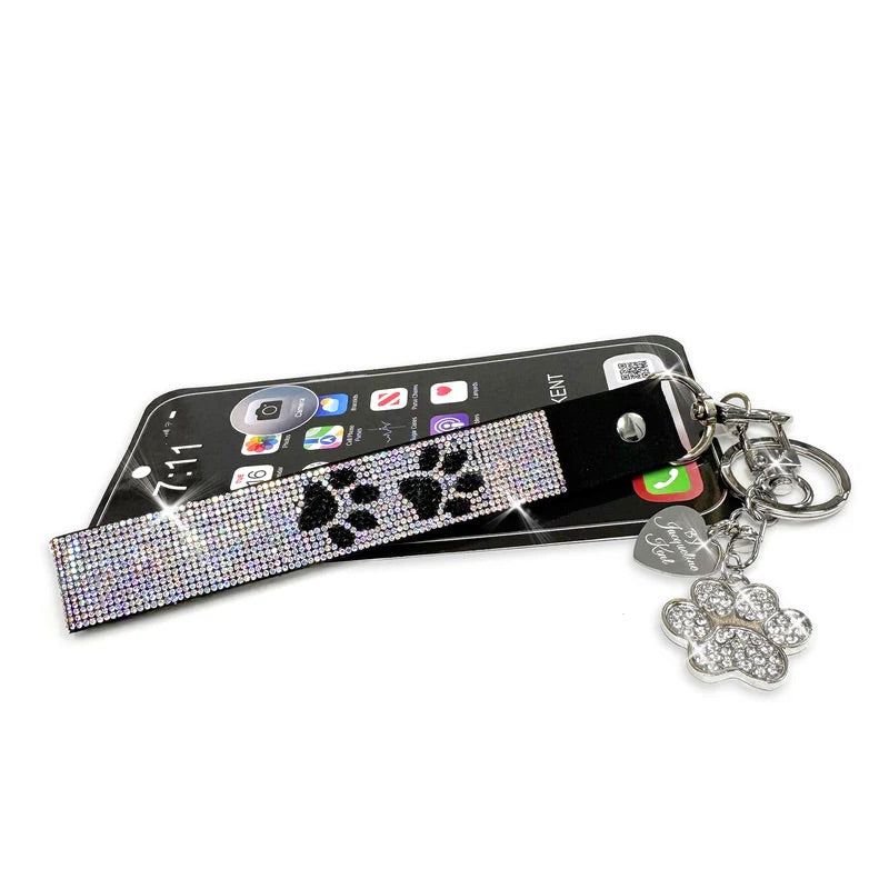 Jacqueline Kent Paw AB Crystal Phone Wrist Strap and Puppy Charm
