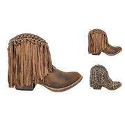 Very G Womens Juno Slip On Fringed Western Ankle Bootie