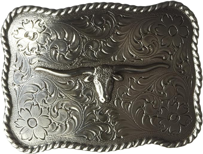 Nocona Mens Rectangle Scalop Steer Belt Buckle