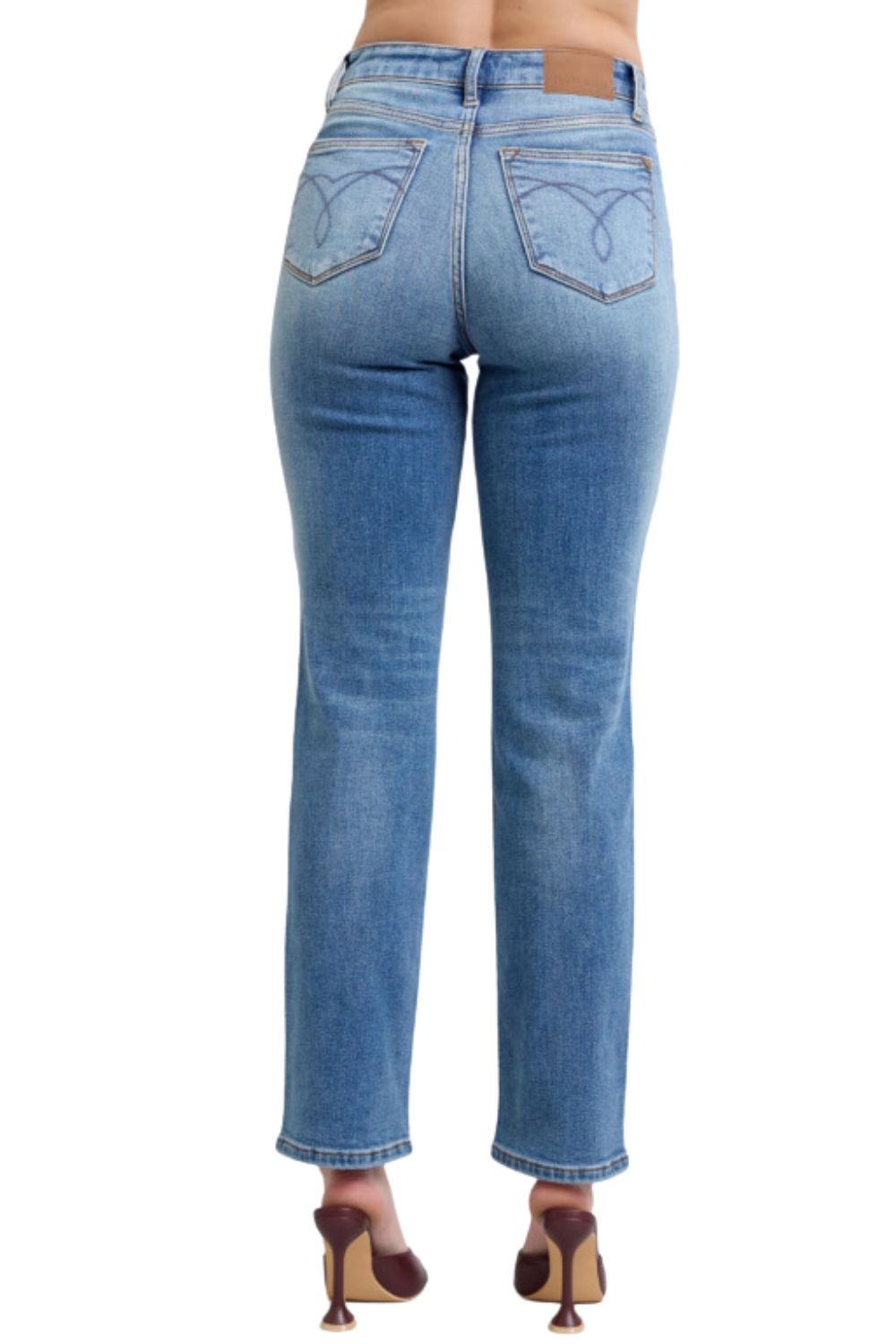 Judy Blue Womens Vintage Wash Thermal High Waist Straight Fit Jeans