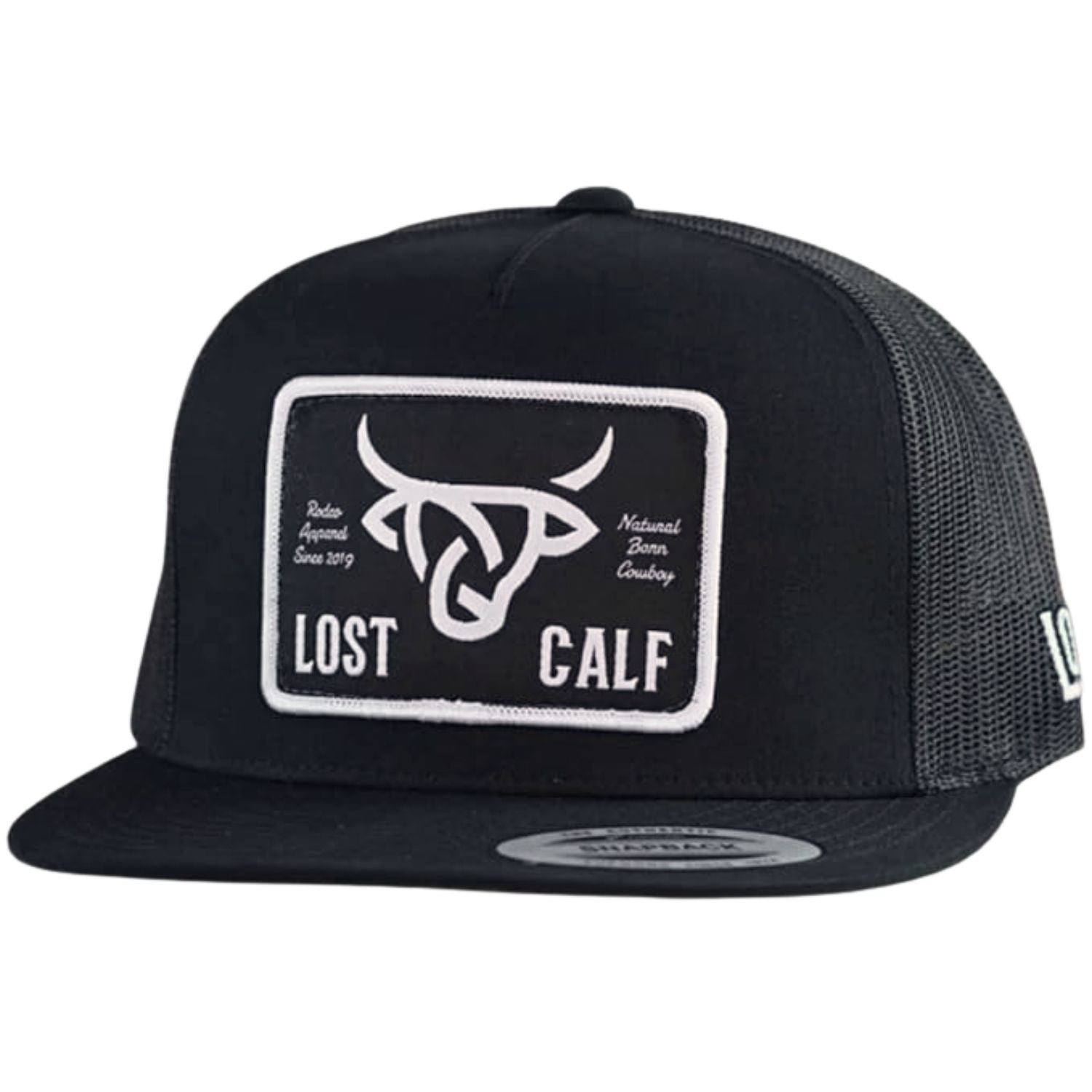 Lost Calf Mens Plate Flat Bill Adjustable Snapback Cap Hat, Black