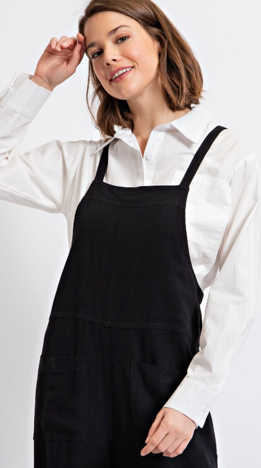 Easel Womens Textured Linen Wide leg Jumpsuit Overall, Black