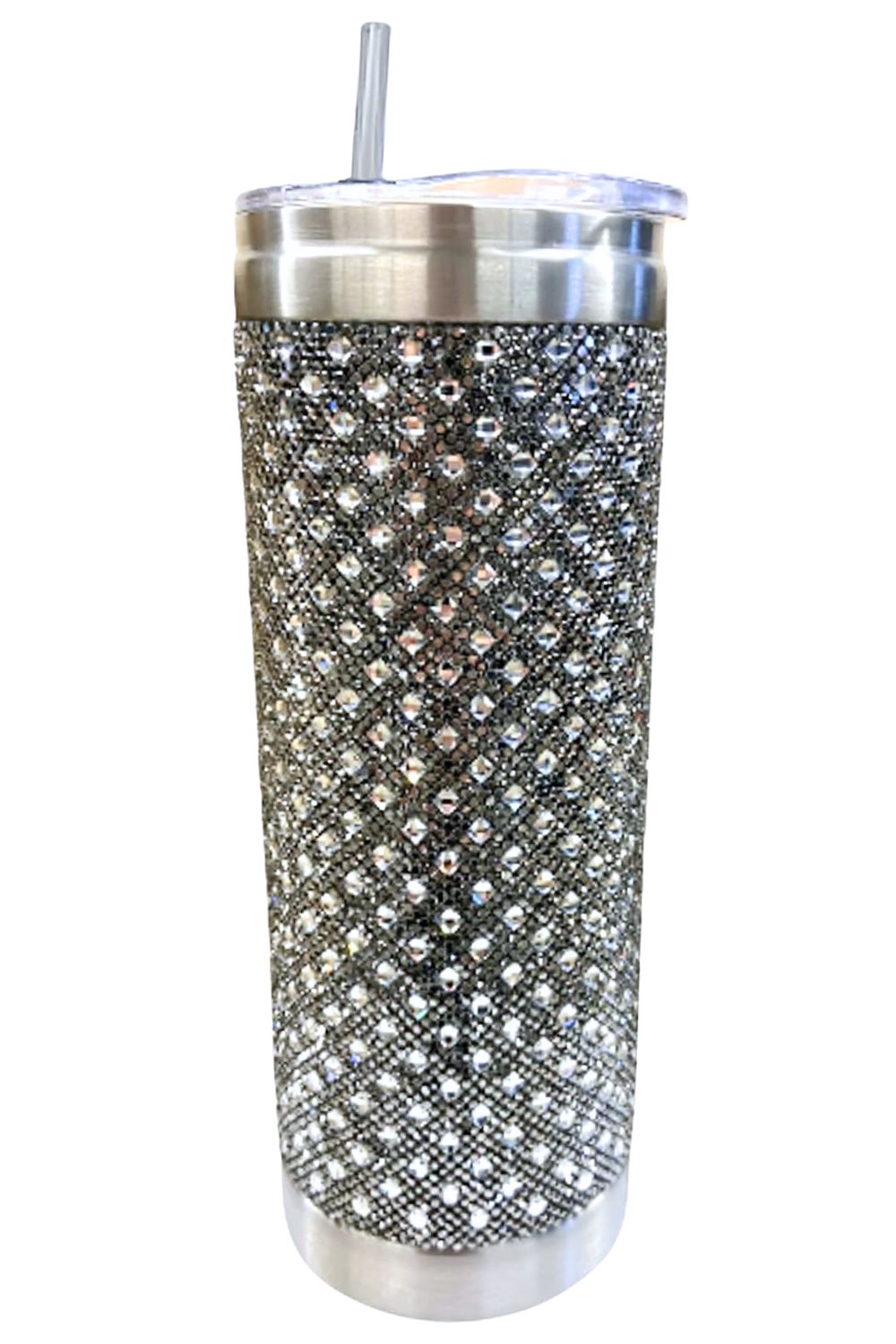 Jacqueline Kent Rhinestone Bling Tumbler, 20 oz Cup with Clear Lid, Straw and a Gift Bag