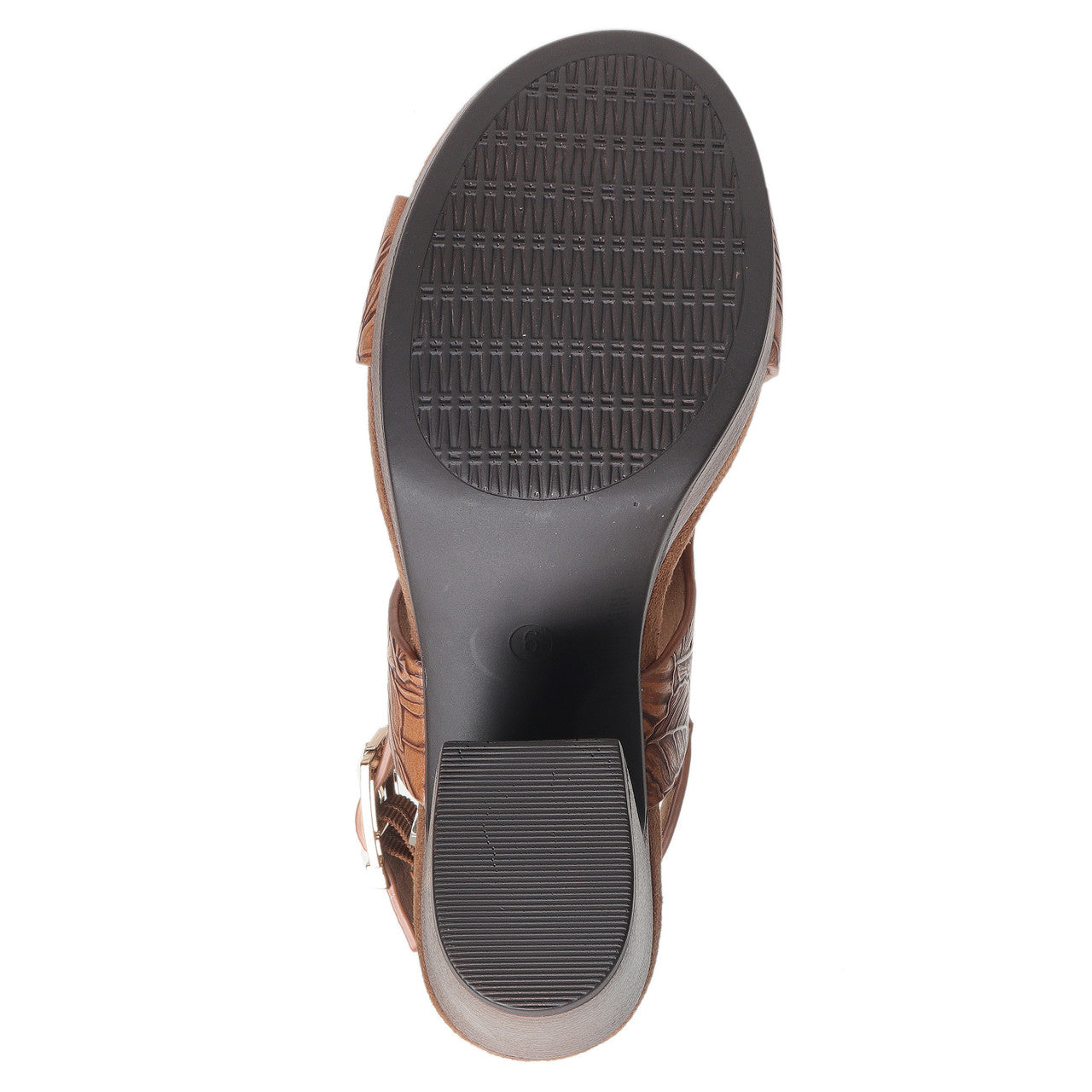 Pierre Dumas Womens Morgen-15 Embossed Leather Chunky Heel Sandal, New Tan