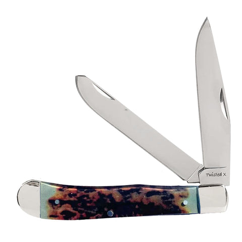 Twisted X Stainless Steel Double Blade Trapper Knife, Black Sparkle