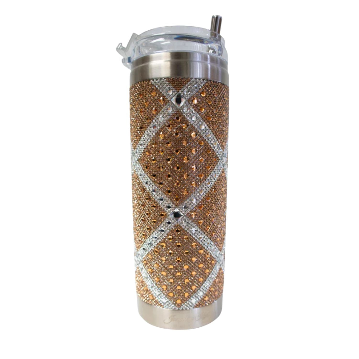 Jacqueline Kent Rhinestone 20oz Tumbler with Clear Lid, Straw and Gift Bag, Wings of Grace Gold Silver
