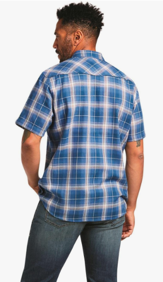ARIAT Mens Huck Retro Fit Short Sleeve Shirt, Dutch Blue