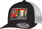 Ariat Mens Desert Scene Patch Adjustable Snapback Trucker Hat (Black/White)