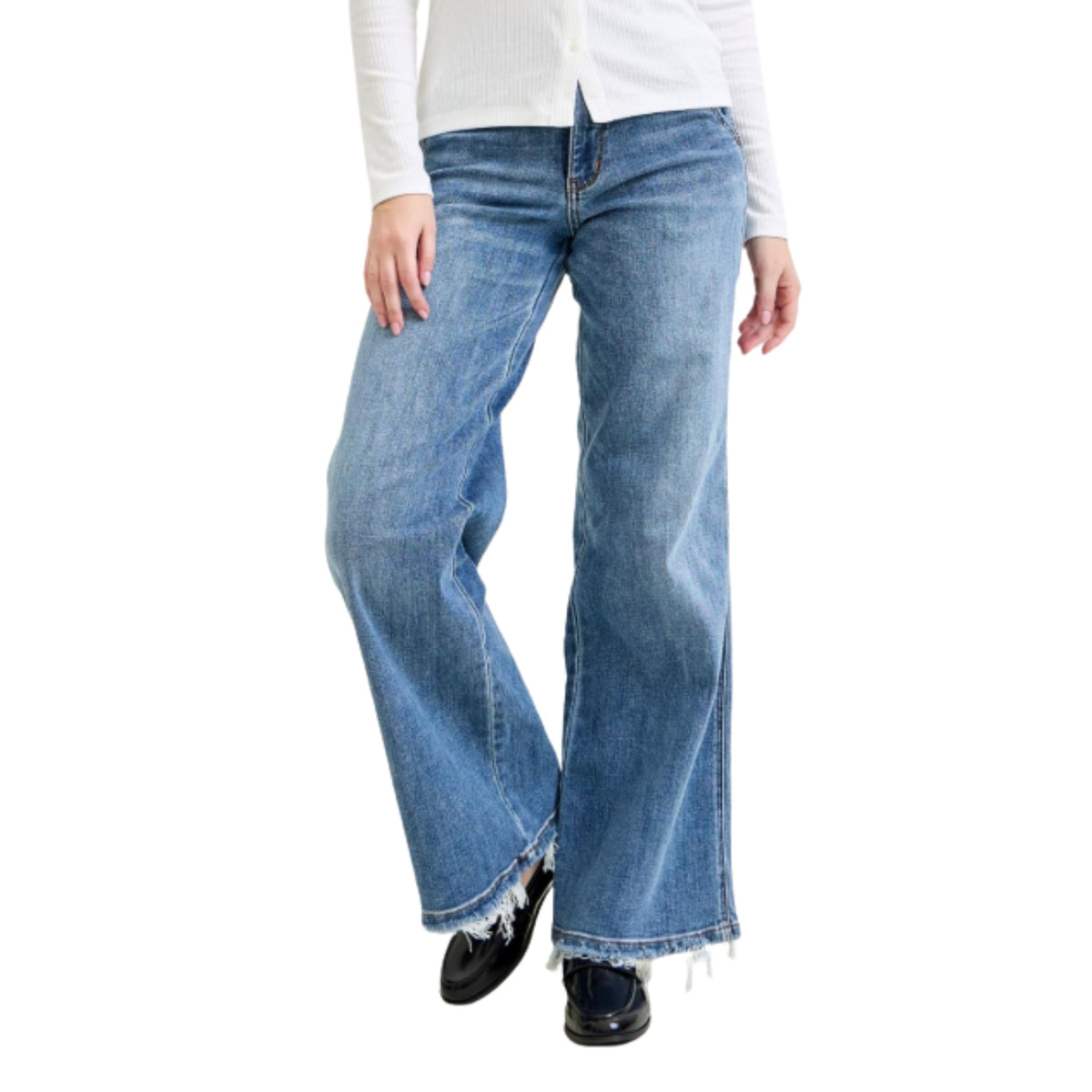 Judy Blue Women's Lux High Waist Retro Wide Leg Jeans, Medium Wash