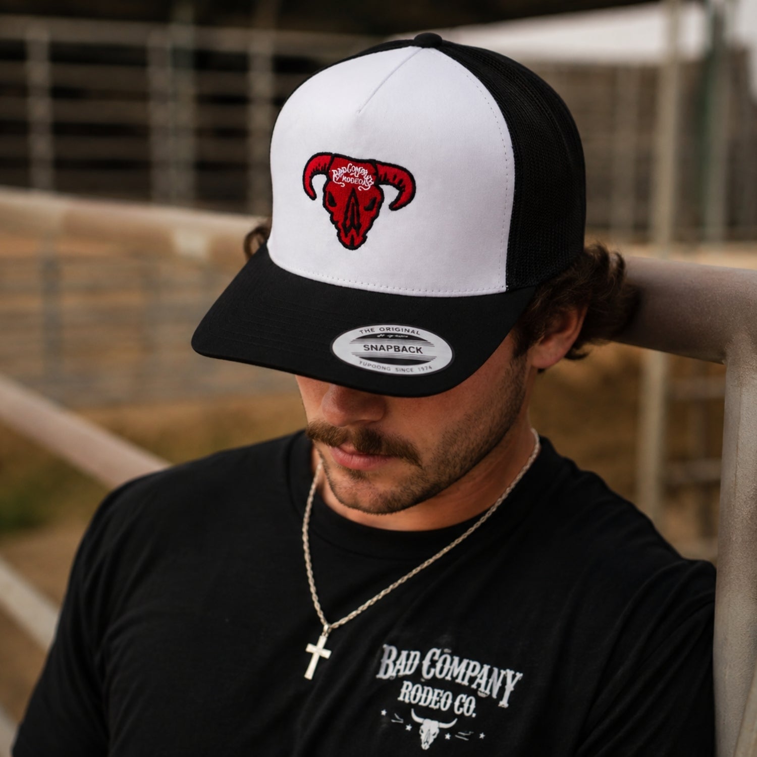 Hooey Bad Company Rodeo 5-Panel High Profile Snapback Hat, White/Black