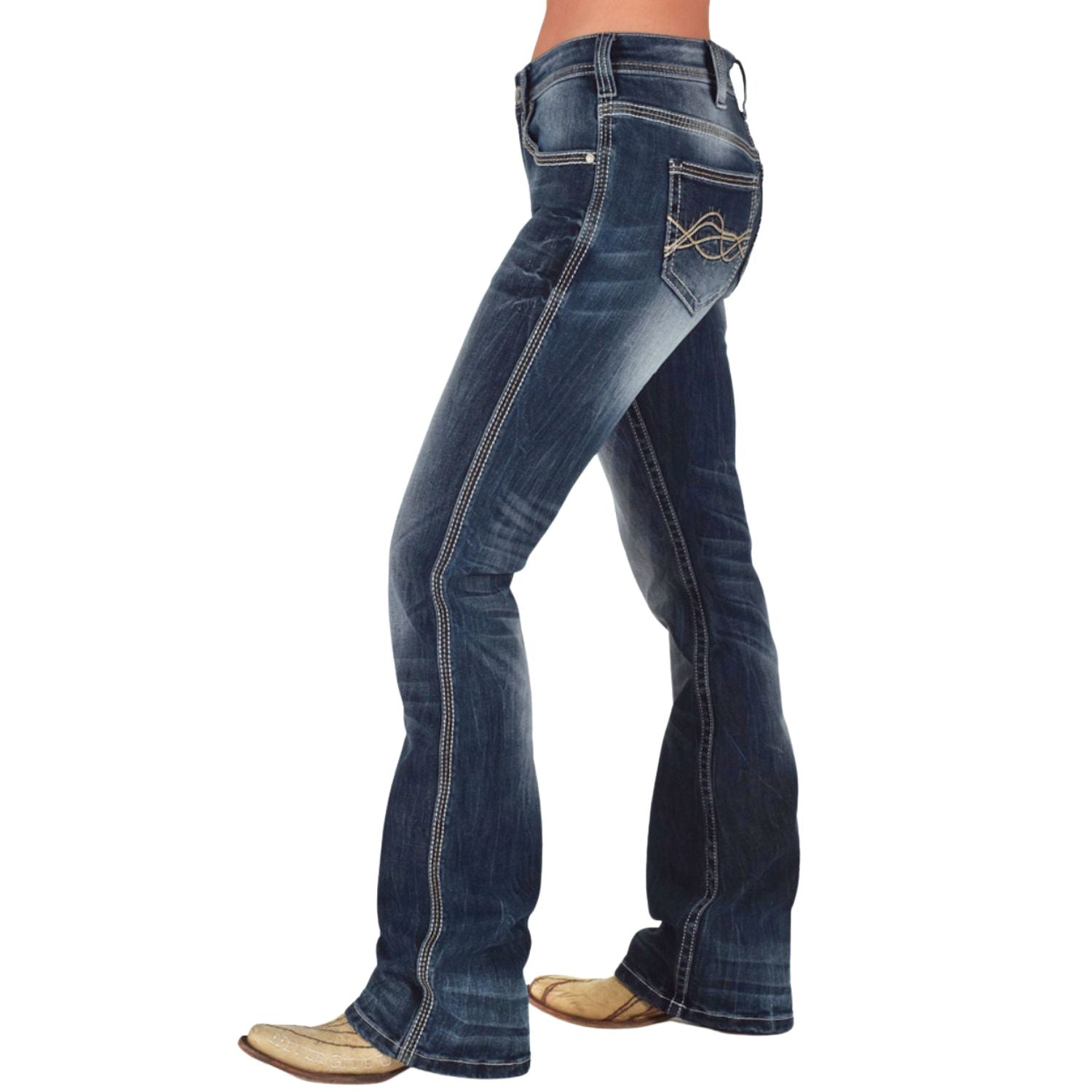 Cowgirl Tuff Dark Faded DFMI Womens Denim Jeans, Medium Wash