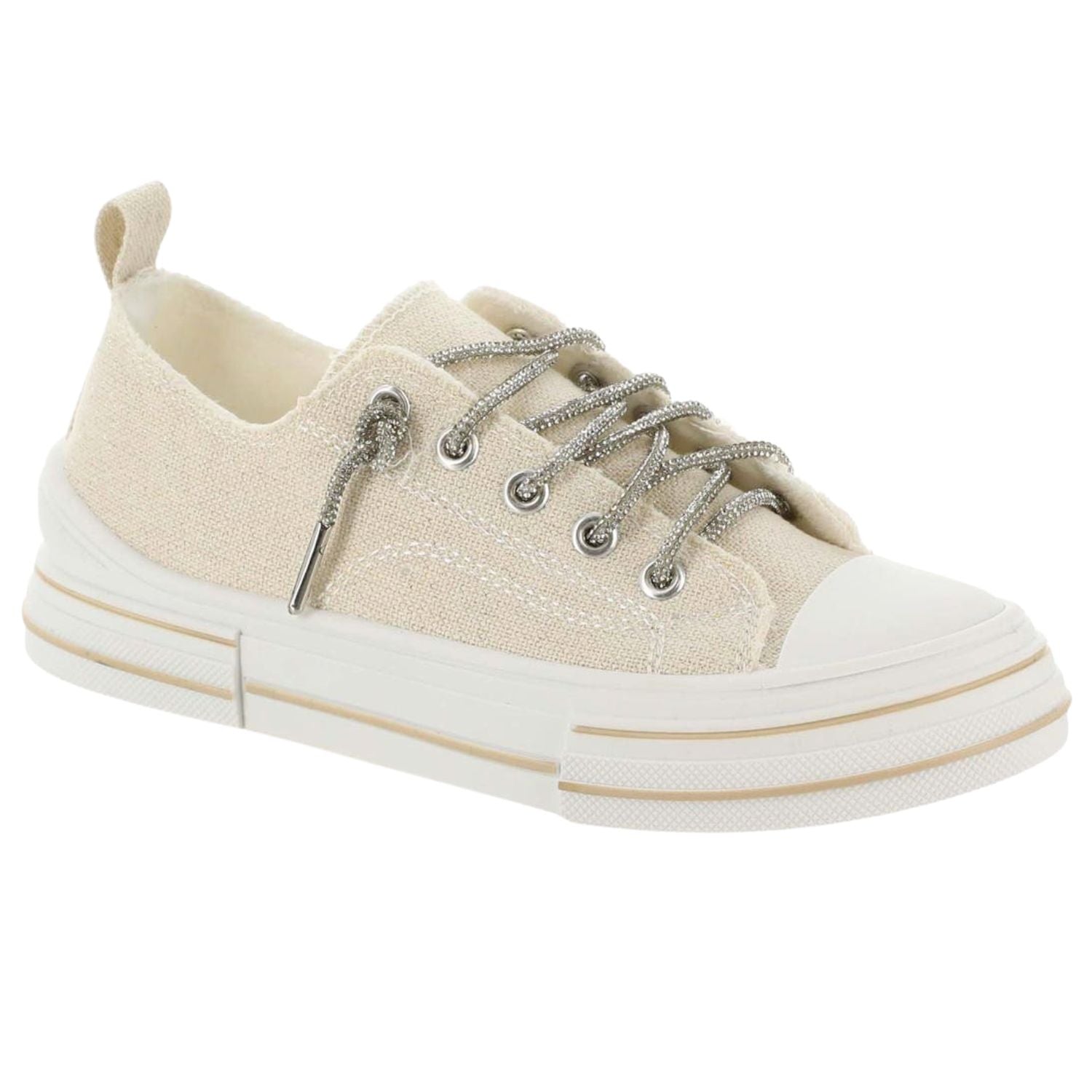 Very G Womens Aman Sparkle Lace Up Canvas Sneaker, Natural