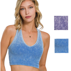 Zenana Mineral Wash Ribbed Racerback Crop Tank