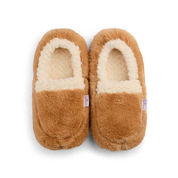Warmies Heatable Lavender Scented Microwavable Sherpa Slippers- Brown