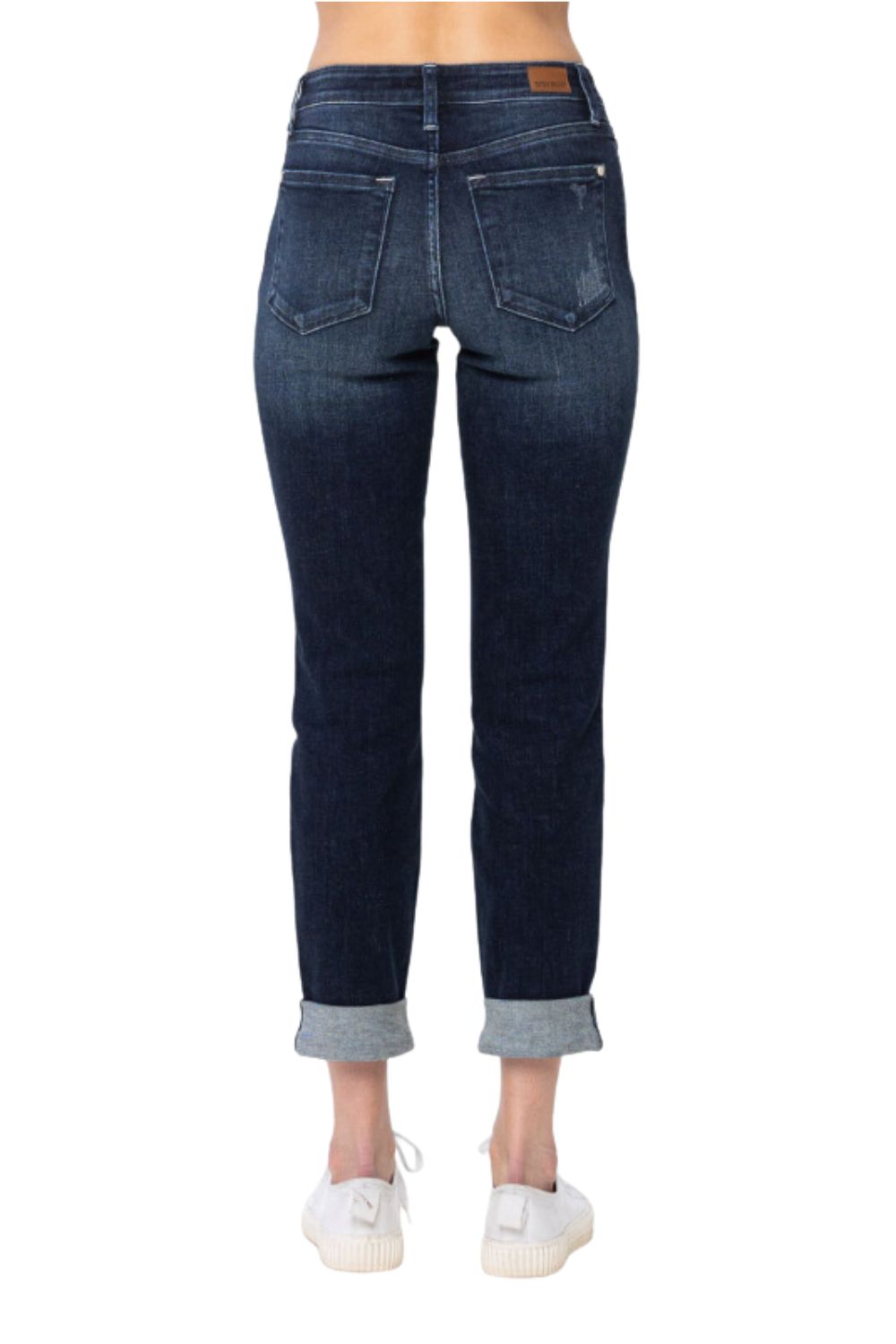 Judy Blue Womens Stitched Destroy Double Cuffed Mid Rise Boyfriend Jeans