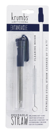 Krumbs Kitchen Expandable Reusable Steel Straw with Silicone Tip & Cleaning Brush