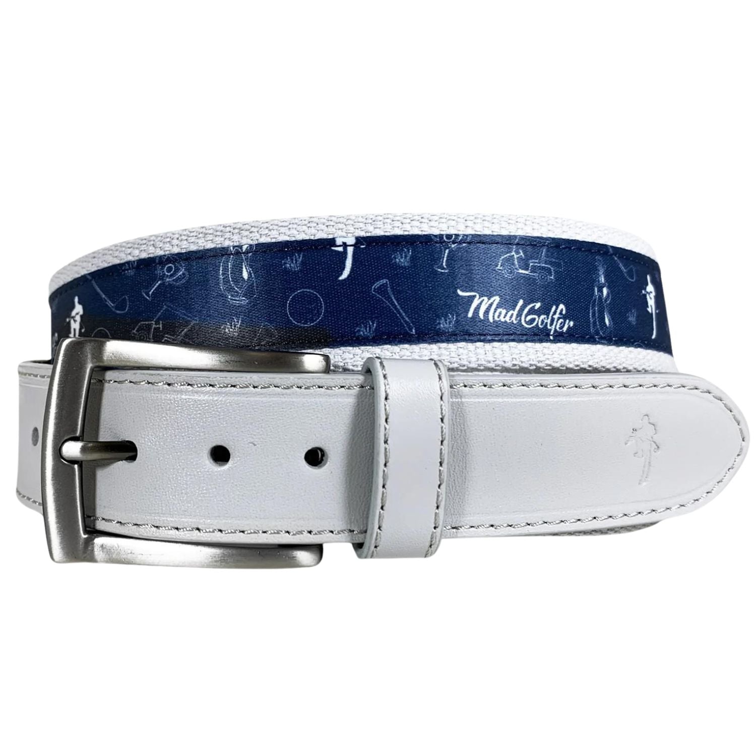 Mad Golfer Mens Mulligan Blue Ribbon Overlay Webbed Golf Belt