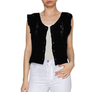 Origami Women's Short Crochet Button Front Vest, Black