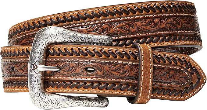 Ariat Mens Buck Stitching Floral Tooled Leather Belt