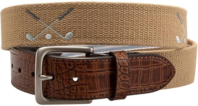 Greg Norman Mens Crossed Clubs Webbed Golf Belt