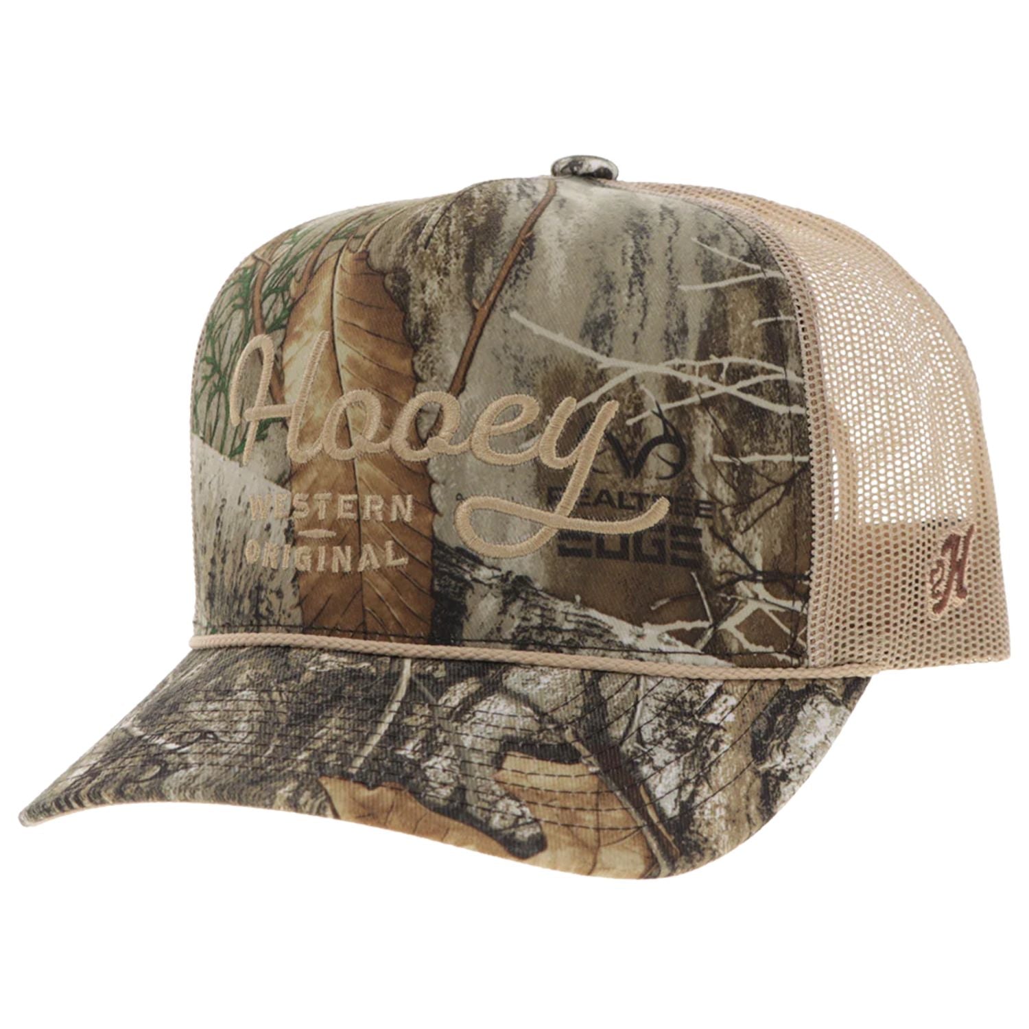 Hooey Mens OG Logo Adjustable Snapback Cap Hat, RealTree Edge Camo/ Tan