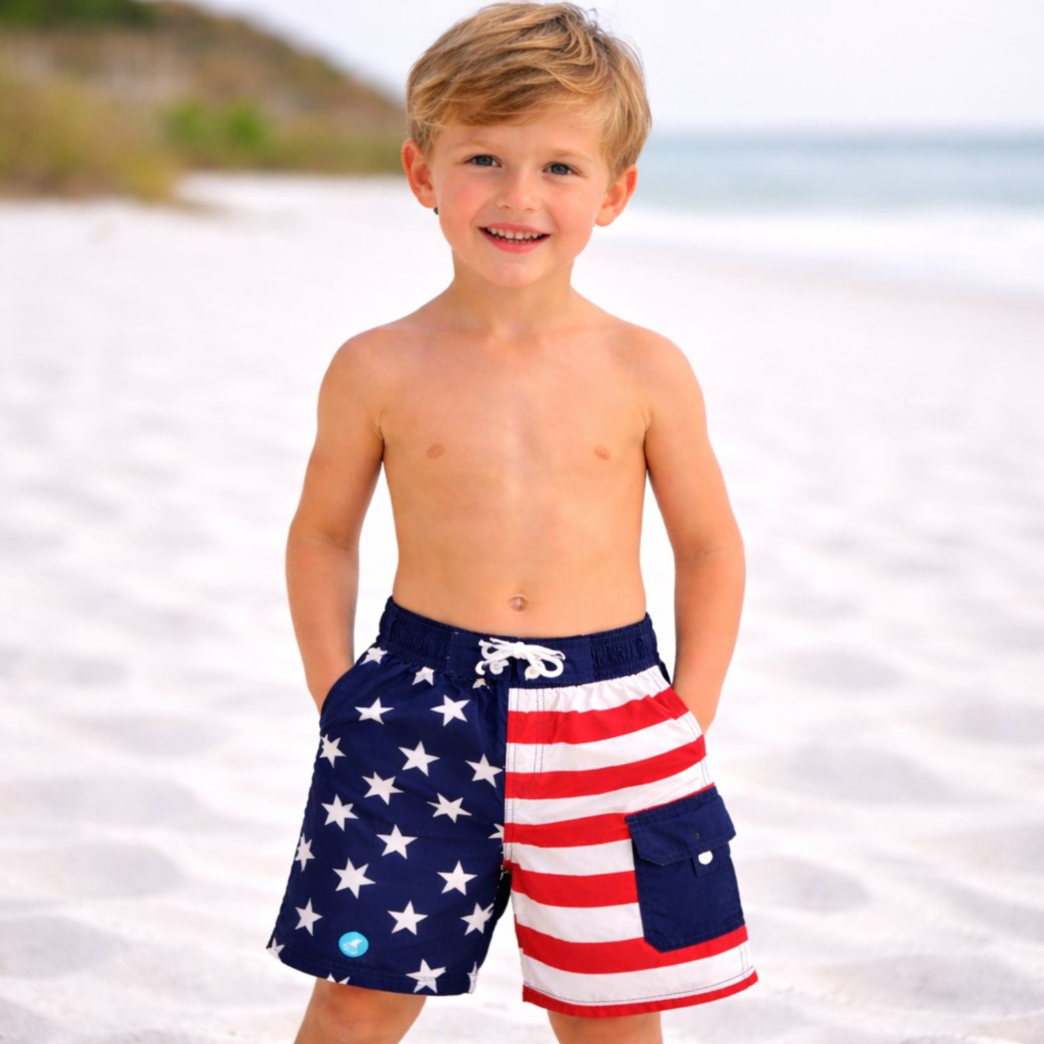 Heat Swimwear Big Kid Boys American Flag Board Shorts Swimsuit