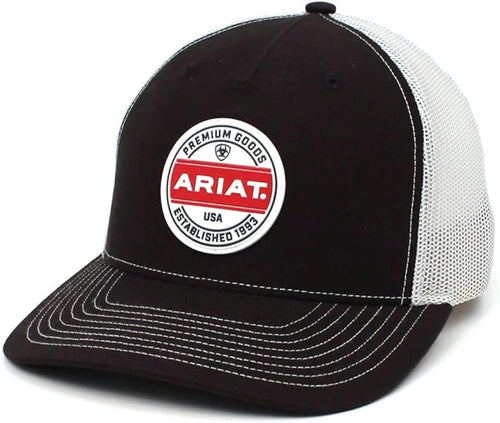 Ariat Mens Richardson 112 Rubber Patch Snapback Cap Hat (Black/White)