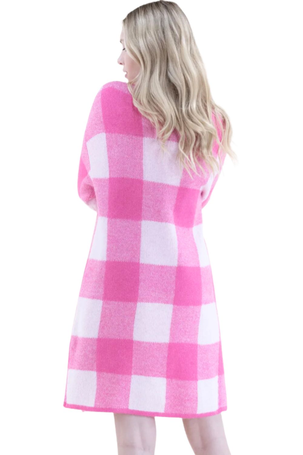 Womens Long Sleeve Plaid Coatigan With Front Pockets