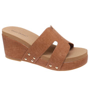 Pierre Dumas Womens Vivian-1 Wedge Heel Studded Sandals- New Tan