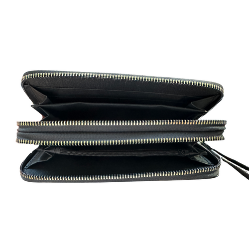 AR New York Double Zipper Wallet with Wristlet Strap, Black