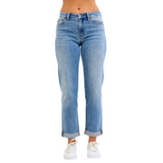 Judy Blue Mid Rise Boyfriend Fit Cuffed Denim Jeans