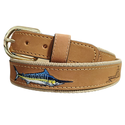 ZEP PRO Mens BTL3 Leather Embroidered Marlin Belt