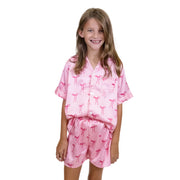 Jane Marie Girls Pink Tied with a Bow Satin Pajama Short Set
