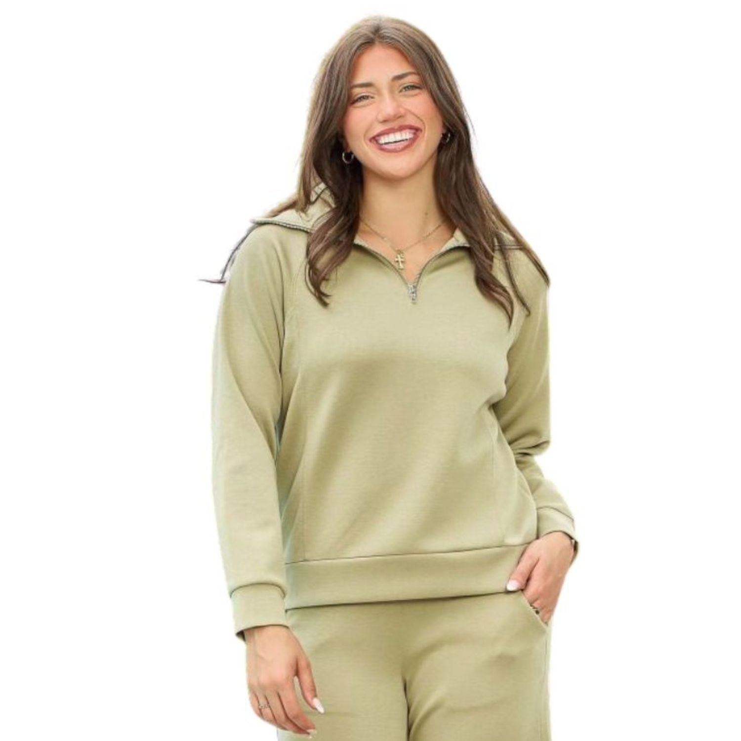 Dear Scarlett Womens Hamptons Long Sleeve Travel Top, Sage