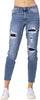 Judy Blue Mid Rise Denim Patch Destroyed Relaxed Jeans