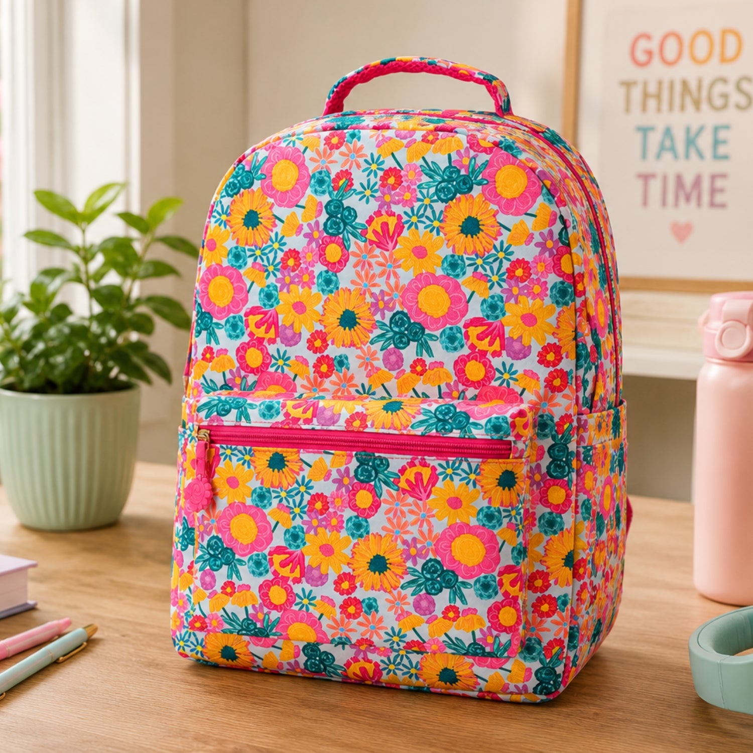 Jane Marie Kids Girls Bold Floral Canvas School Backpack