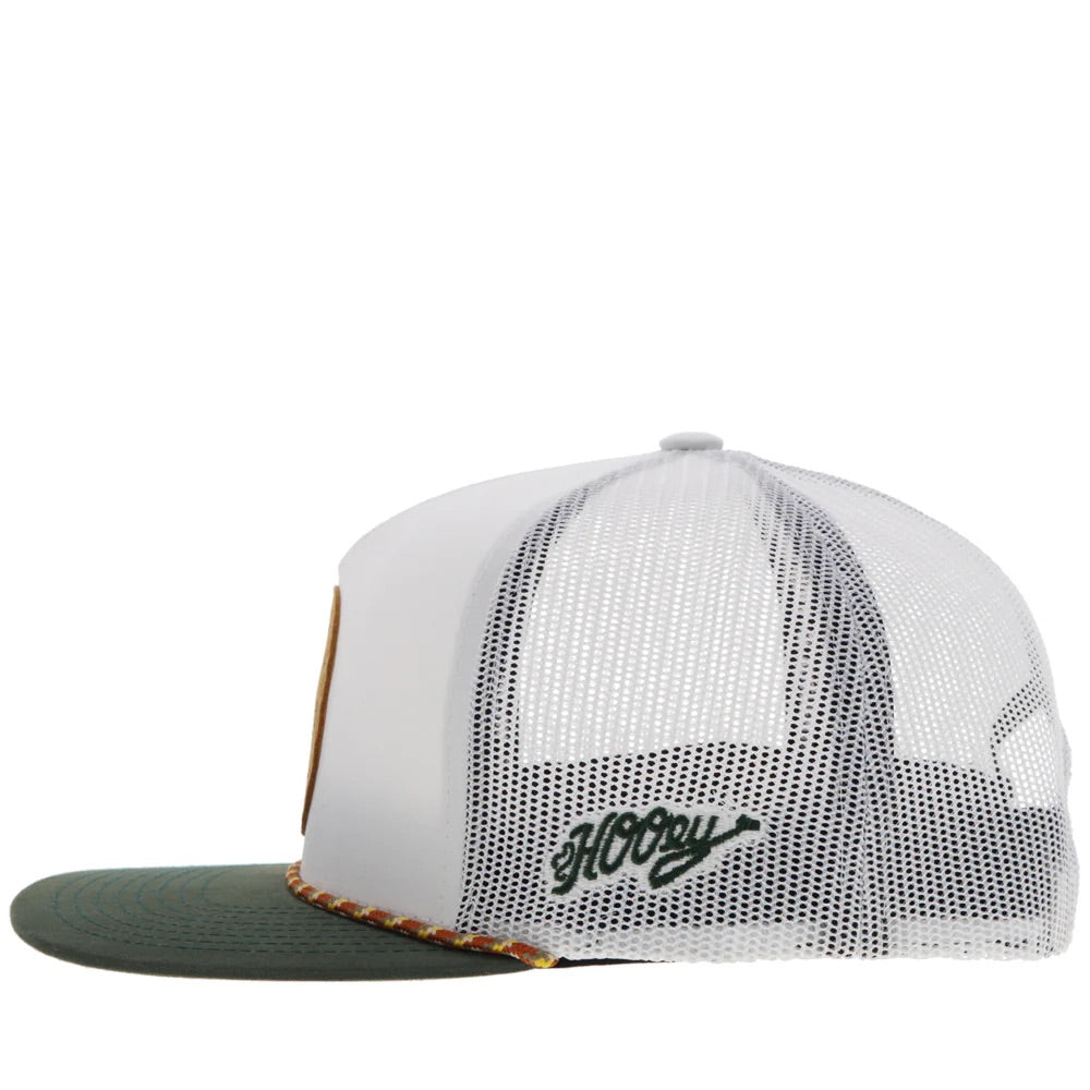 Hooey Mens "Spur" White with Leather Circle Patch and Rope Detail Trucker Hat