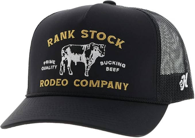 Hooey Mens Rank Stock Logo Adjustable Snapback Trucker Cap Hat, Black